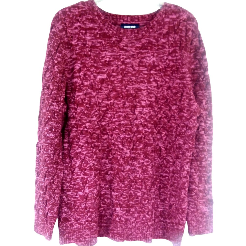 Lands End Drifter Sweater Womens 1X Cable Knit Crewneck 100% Cotton Burgundy